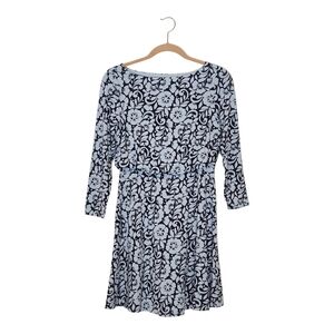 NWT Boden 4P Nellie Boat Neck Black Hibiscus Floral 3/4 Sleeve Fit & Flare Dress